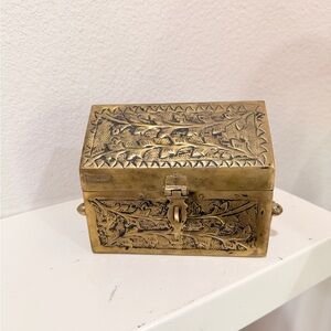 Vintage Hand Engraved Brass Trinket Box Jewelry Chest With Latch